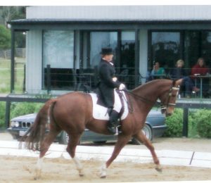 Anne & Baron in first FEI Prix St Georges competition 2006. Unplaced, but very happy.